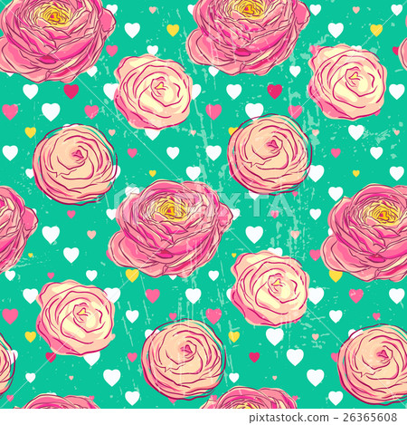 Seamless pattern with blooming flowers - Stock Illustration [26365608 ...