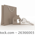 House symbol set with key and paper shopping bag 26366003