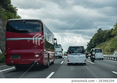 Bus that runs on traffic jam highway Bus that runs on traffic jam highway 26366209