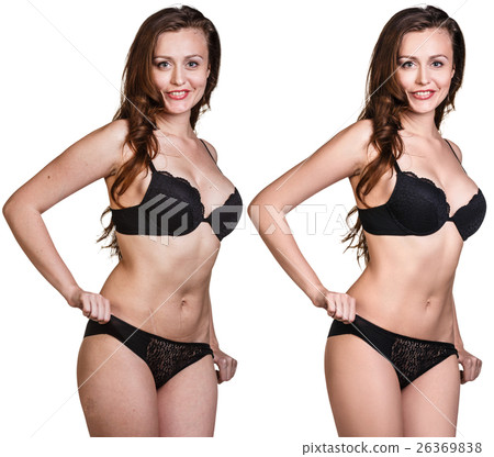 Woman body before and after retouch. Woman body before and after retouch. 26369838