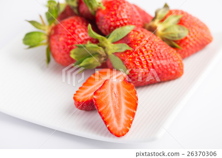 Fresh strawberries in plate on white background Fresh strawberries in plate on white background 26370306