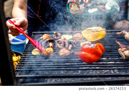 mushrooms and vegetables on the grill mushrooms and vegetables on the grill 26374253