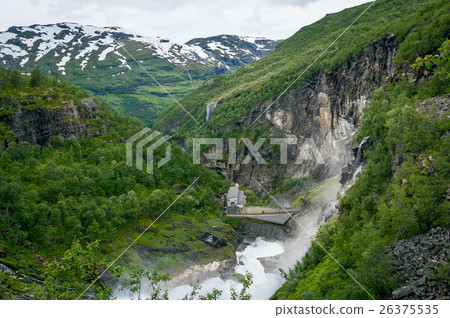 Kjosfossen waterfall view from upper point. Norway Kjosfossen waterfall view from upper point. Norway 26375535