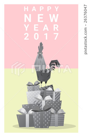 Happy new year 2017 card with rooster 11 26376047