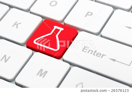 Science concept: Flask on computer keyboard Science concept: Flask on computer keyboard 26376123