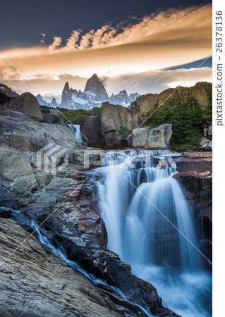 Mt Fitz Roy with a waterfall, Los Glaciares 26378136