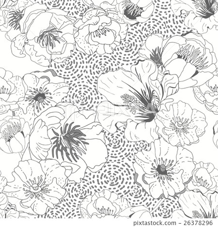 Black and white seamless floral background - Stock Illustration ...