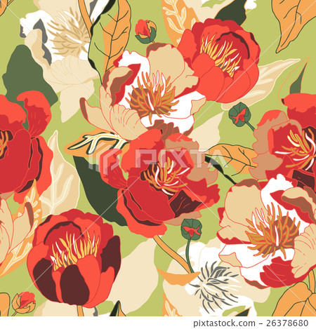 Seamless floral background. Isolated red flowers Seamless floral background. Isolated red flowers 26378680