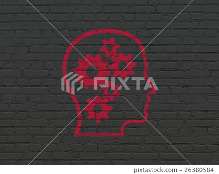 Marketing concept: Head With Gears on wall Marketing concept: Head With Gears on wall 26380584
