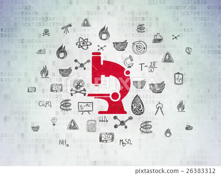 Science concept: Microscope on Digital Data Paper 26383312