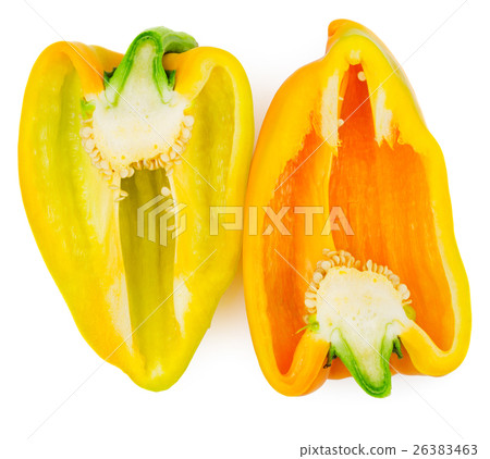 Half of yellow and orange bell pepper isolated Half of yellow and orange bell pepper isolated 26383463