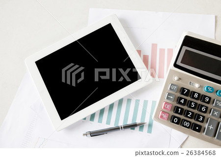 Blank digital tablet on stock and finance papers Blank digital tablet on stock and finance papers 26384568