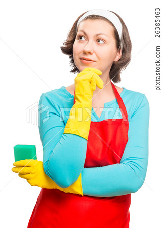Portrait of a dreamy housewife in apron Portrait of a dreamy housewife in apron 26385463