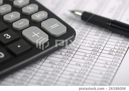 Calculator And Pen On Sheet 26386006