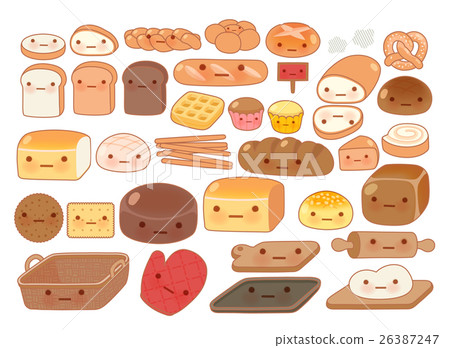 Collection of lovely baby bakery food doodle icon 26387247