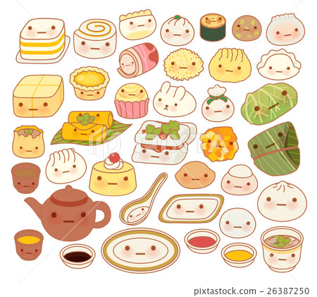 Collection of lovely baby chinese food doodle icon 26387250