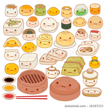 Collection of lovely baby chinese food doodle icon 26387251