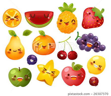 Collection of lovely baby fruit doodle icon  26387370