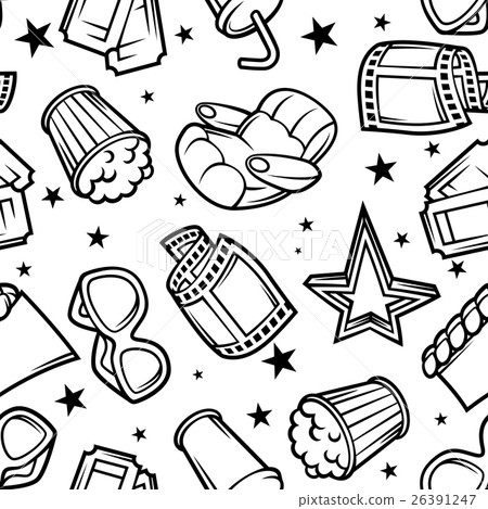 Seamless pattern of 3d movie elements and cinema - Stock Illustration ...