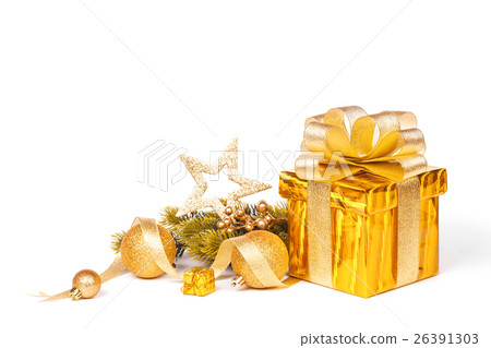 christmas gift box and baubles 26391303