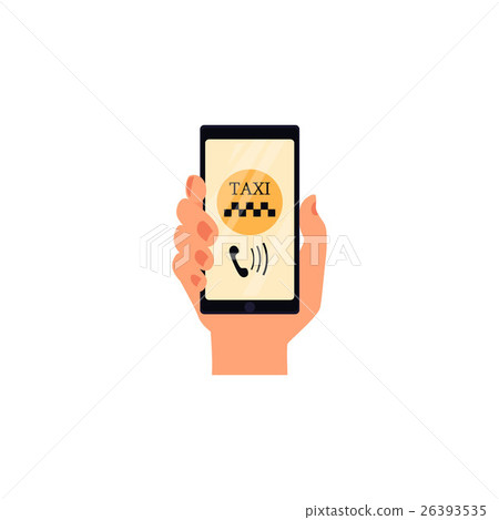 Hand holding phone with taxi calling app 26393535