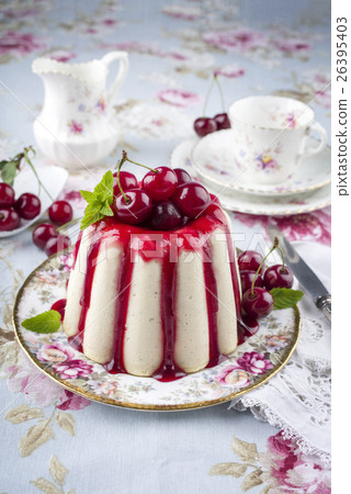 Cherry Cheesecake on Plate 26395403