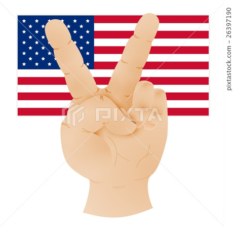 hand showing peace sign and flag of united states 26397190