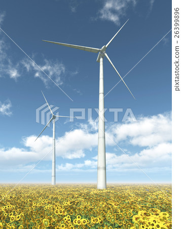 Wind turbines and sunflowers 26399896