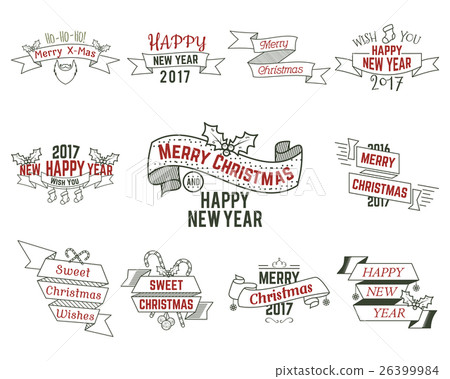 Happy Christmas wishes collection with ribbons and Happy Christmas wishes collection with ribbons and 26399984