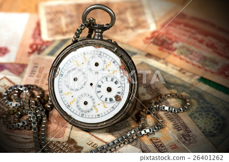 Old Pocket Watch and Paper Banknotes Old Pocket Watch and Paper Banknotes 26401262
