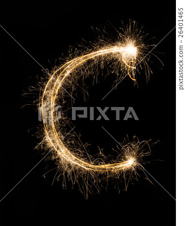 English Letter C from sparklers alphabet on black 26401465