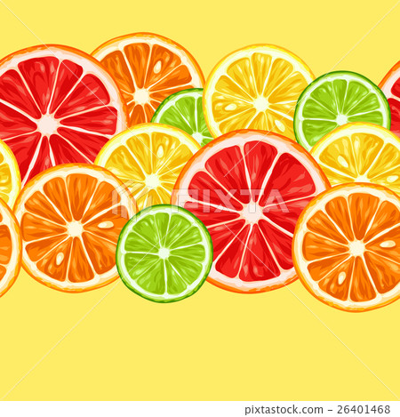Seamless pattern with citrus fruits slices. Mix of 26401468