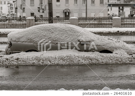 Car on winter road covered with snow side view Car on winter road covered with snow side view 26401610