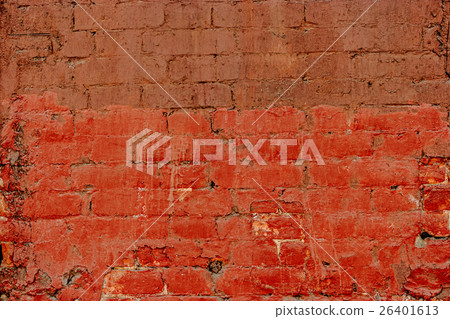 Old brick wall half painted in deep red, half in Old brick wall half painted in deep red, half in 26401613