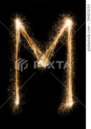 English Letter M from sparklers alphabet on black English Letter M from sparklers alphabet on black 26401614