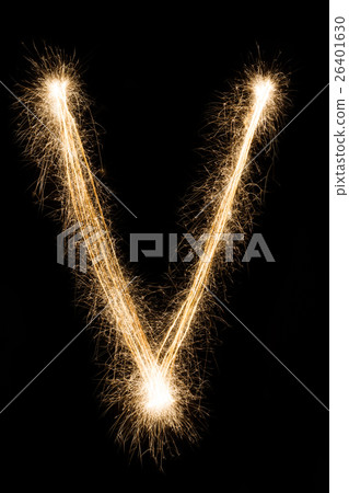 English Letter V from sparklers alphabet on black English Letter V from sparklers alphabet on black 26401630