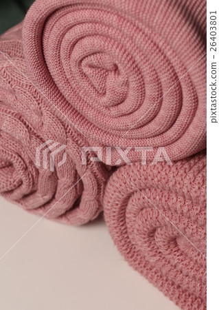 Knitted pink blankets. Close up Knitted pink blankets. Close up 26403801