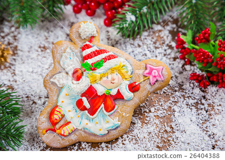 Christmas background with gingerbread angel 26404388