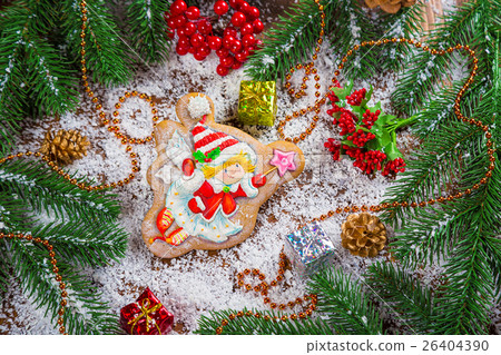 Christmas background with gingerbread angel  26404390