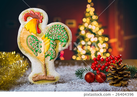Christmas background with gingerbread the cock  26404396