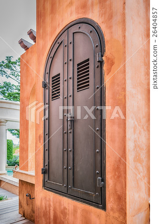 Steel door gray with red bricks. 26404857