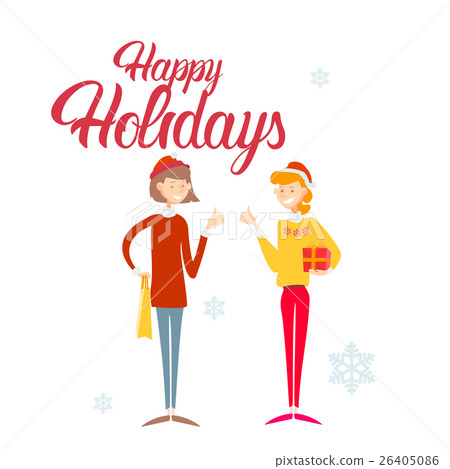 Two Happy Business Woman Hold Present Box Gift 26405086