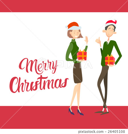 Happy Business Woman Hold Present Box Gift Merry Happy Business Woman Hold Present Box Gift Merry 26405108