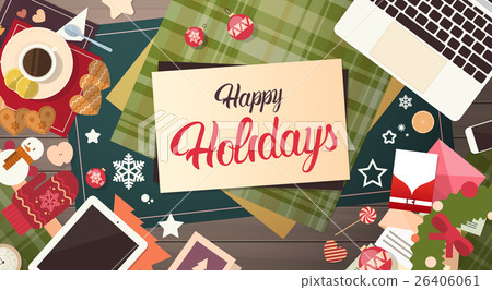 Decorated Workspace Desk Top Angle View 26406061