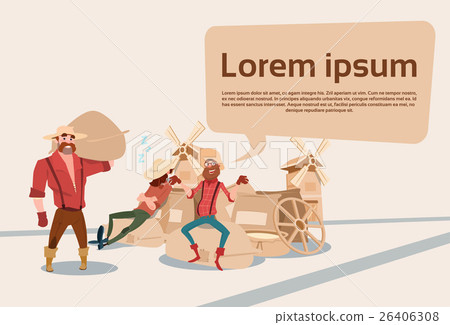 Farmer With Sack Wheat Harvest Eco Farming Banner 26406308