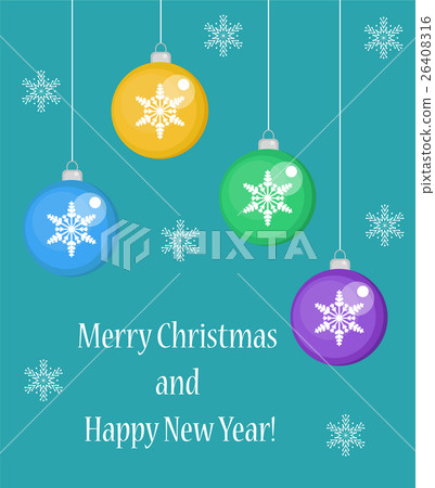 Christmas card with balls, Happy New Year and - Stock Illustration ...