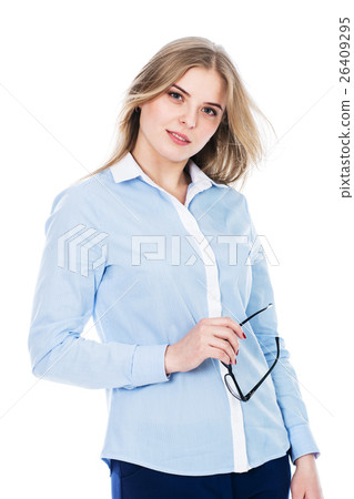 Portrait of a beautiful girl in light shirt 26409295