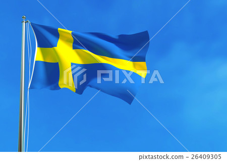 Flag of Sweden on the blue sky background. Flag of Sweden on the blue sky background. 26409305