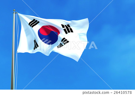 South Korea flag on the blue sky background. South Korea flag on the blue sky background. 26410578