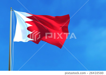 Bahrain flag on the blue sky background. 26410580